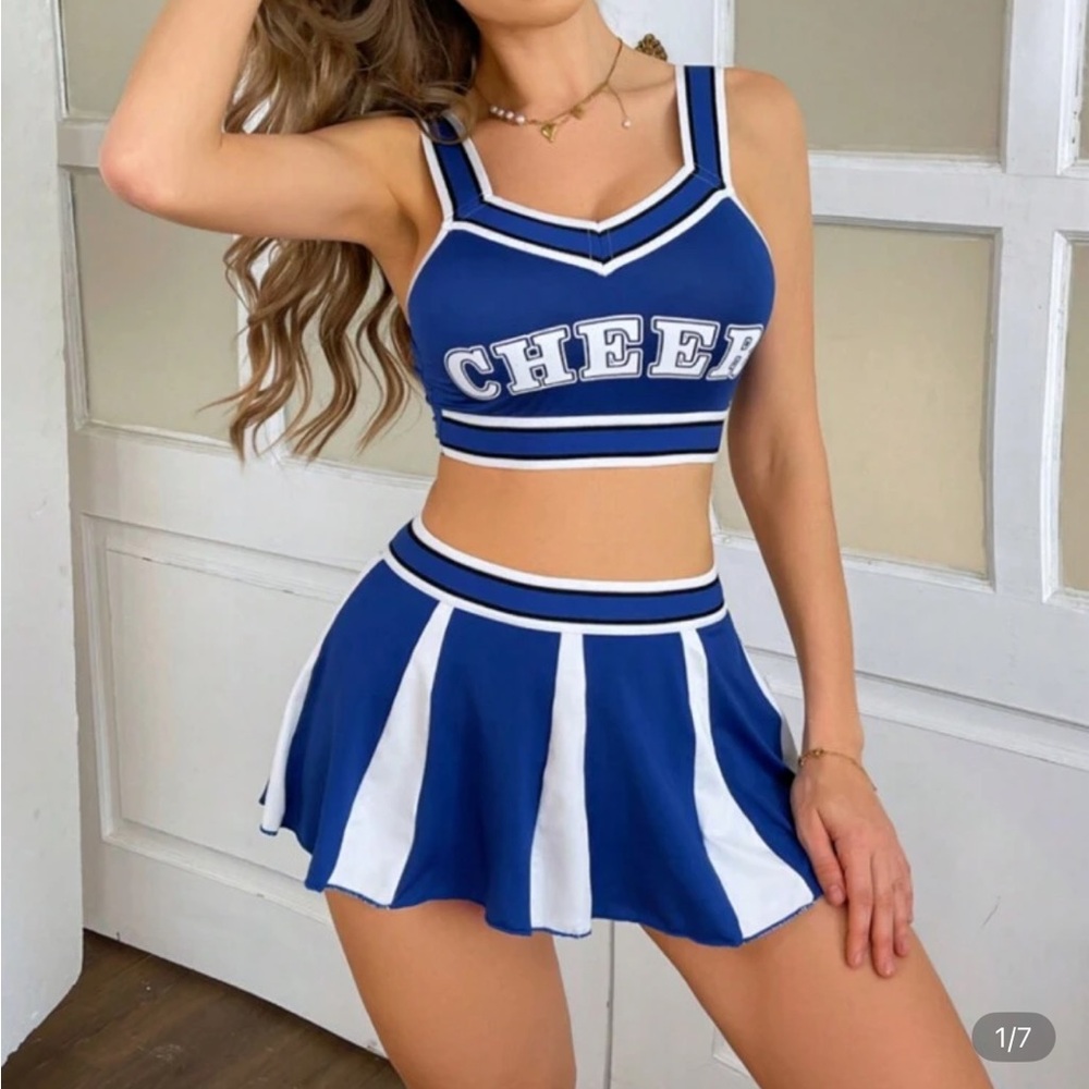SHEIN Blue and White Cheerleader Set